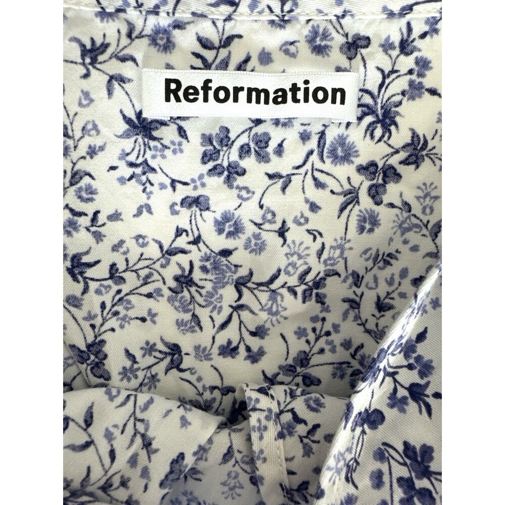 Reformation Bianka Dress Women 2 Blue White Floral Midi Tencel Lyocell Resort - Picture 5 of 9